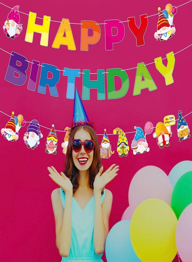 Sinload 5 Pcs Gnome Happy Birthday Party Bunting Banner Colorful Gnome Birthday Decorations Pennant Banners Rainbow Party Backdrop Supplies - Image 5